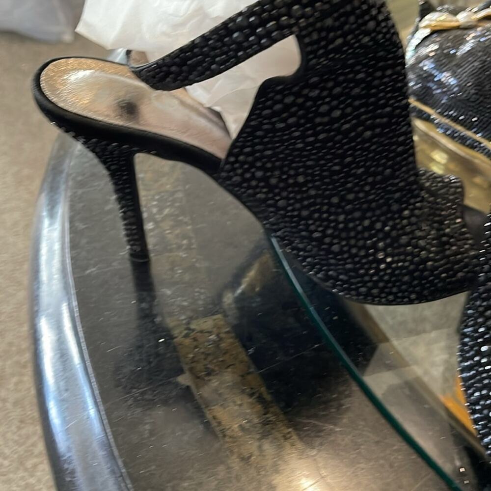 Shoes heels Jeffery Campbell heel strap open toe black size 8 pebbled, black .
